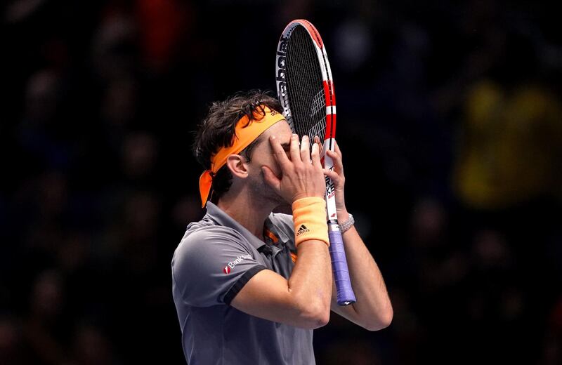 Rising star Dominic Thiem after winning his semi-final match against Alexander Zverev at the ATP Finals in London. PA