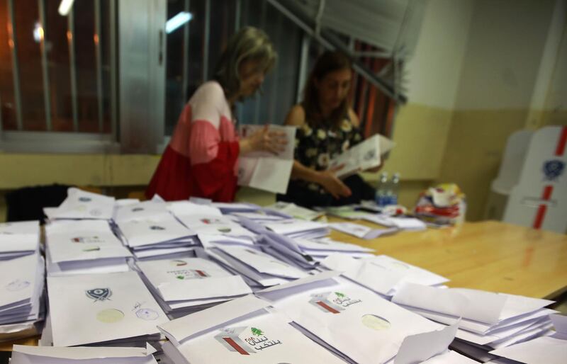 Lebanese officials count votes at a polling centre in Beirut after polling stations closed for Lebanon's first parliamentary elections in nine years on May 6, 2018.
Polling stations closed after 12 hours of voting that were marred only by minor incidents and were marked by what provisional estimates suggested was a low turnout. / AFP PHOTO / ANWAR AMRO