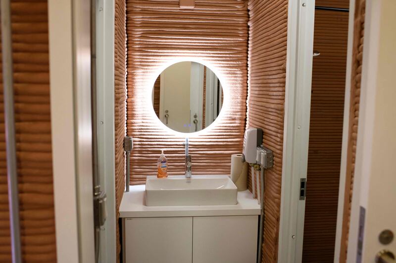 A bathroom inside Chapea’s Mars Dune Alpha at the Johnson Space Centre in Houston, Texas. AFP