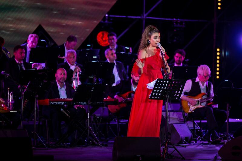 Egyptian singer Doaa El-Subaie, accompanied Lebanese composer and musician Ziad Rahbani, performs during the Beirut Holidays 2019 Festival, Lebanon. EPA