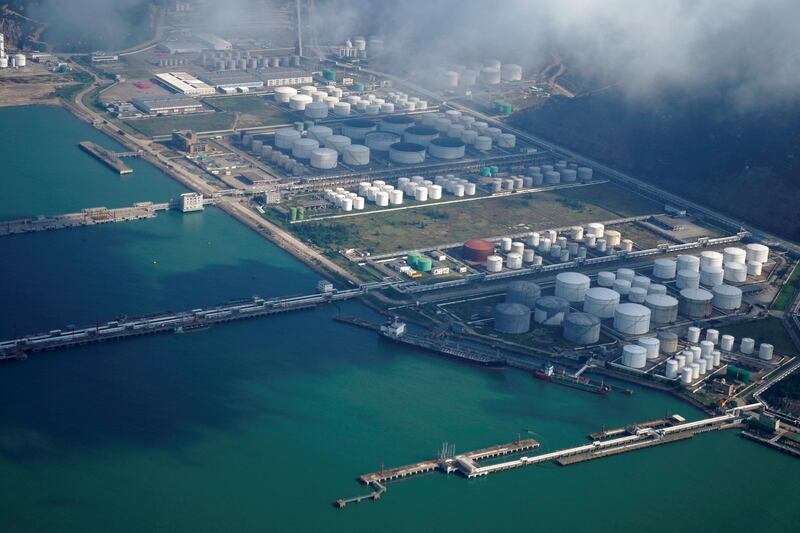 Oil and gas tanks at a terminal in Zhuhai, Guangdong province. Concerns that Chinese consumption will wane are weighing on oil prices. Reuters