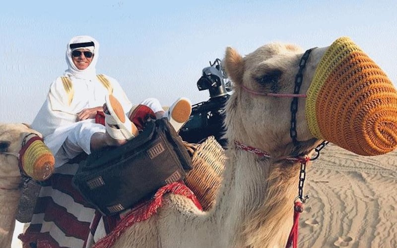 Like Chung, Pierce Brosnan has been in the UAE shooting 'The Misfits'. Here he is on set in the Abu Dhabi desert on February 26. Instagram / Pierce Brosnan
