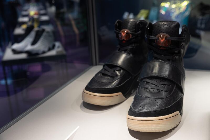 The black high top Yeezys were worn by West during the 2008 Grammy Awards as he performed 'Hey Mama' and 'Stronger'. EPA