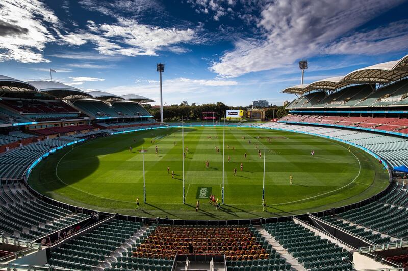 ADELAIDE, AUSTRALIA - MARCH 21: (EDITORS NOTE: Image was altered with digital filters.) A general view of play during the round 1 AFL match between the Adelaide Crows and the Sydney Swans at Adelaide Oval on March 21, 2020 in Adelaide, Australia. (Photo by Daniel Kalisz/Getty Images)