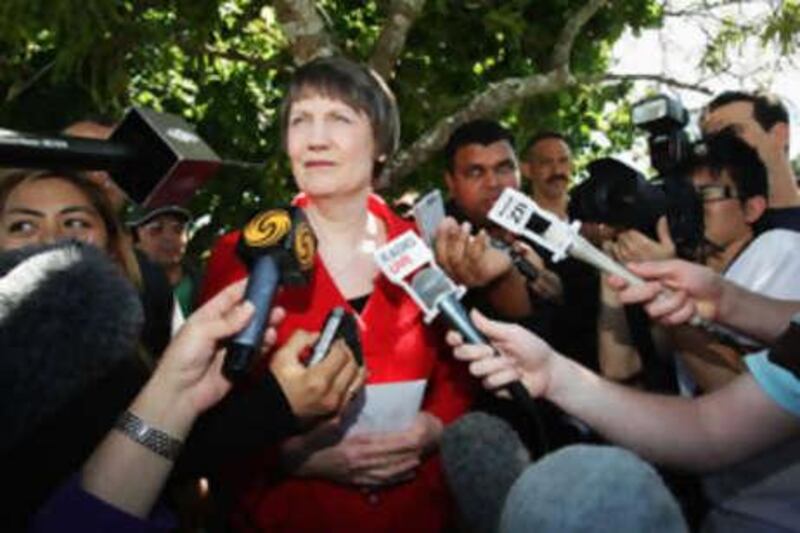 New Zealand's prime minister, Helen Clark, speaks to the media after casting her vote on election day on Nov 8 2008 in Auckland, New Zealand. She has conceded defeat to the National Party leader John Key.