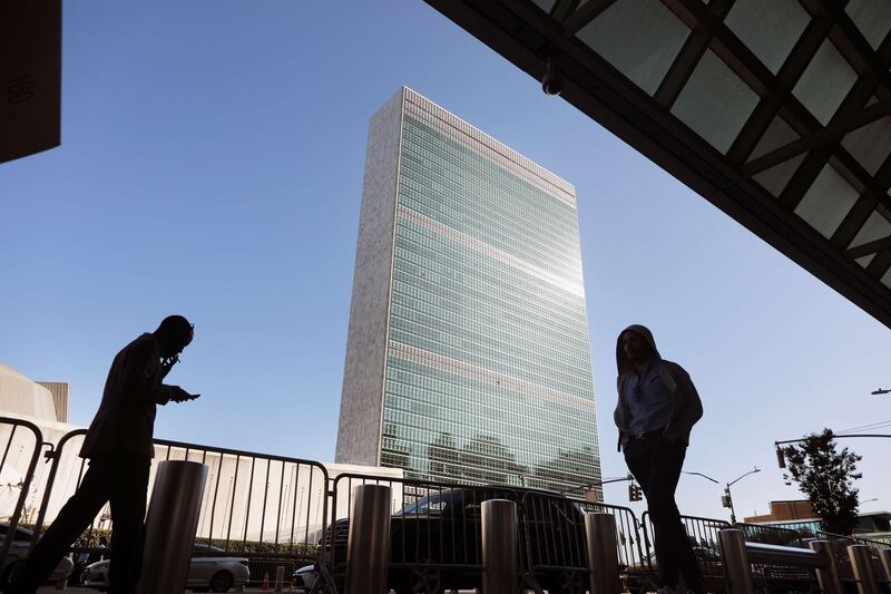 NEW YORK, NEW YORK - SEPTEMBER 19: The United Nations (UN) headquarters stands in Manhattan on September 19, 2019 in New York City. A man living in New Jersey has been indicted on charges that he supported the Islamist militant group Hezbollah by scouting possible targets for an attack in the New York area. The suspect, Alexei Saab of Morristown, has been indicted in federal court for scouting locations in the city and sending information back to Lebanon. Locations include the United Nations, Times Square, the Empire State Building and various other locations.   Spencer Platt/Getty Images/AFP
== FOR NEWSPAPERS, INTERNET, TELCOS & TELEVISION USE ONLY ==
