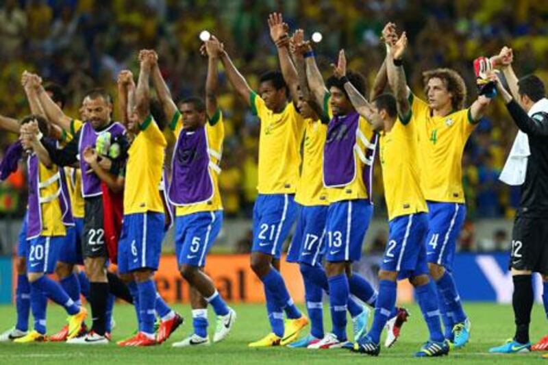 The Brazil players paid tribute to the supporting crowd after their win over Mexico. Robert Cianflone / Getty Images