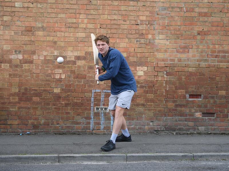 Somerset and England spinner Dom Bess practices near his home in Taunton. Getty