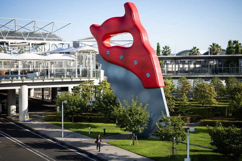 'Saw, Sawing' installed outside the Main Press Centre facility during the Tokyo Olympic Games, Japan, in 2021. Getty Images