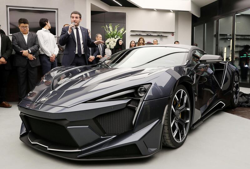 DUBAI , UNITED ARAB EMIRATES , NOV 29  – 2017 :- Ralph Debbas , CEO of W Motors speaking about Fenyr Super Sport car during the opening of  W Motors at the City Walk 2 Boulevard in Dubai. (Pawan Singh / The National) Story by Adam Workman