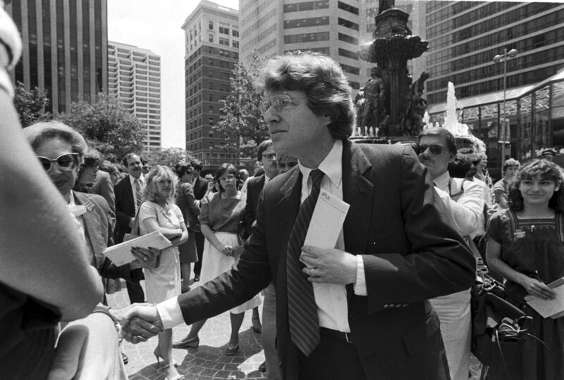 Springer greets supporters at a Democratic rally in Cincinnati, Ohio, in 1982 when he ran for governor.  AP