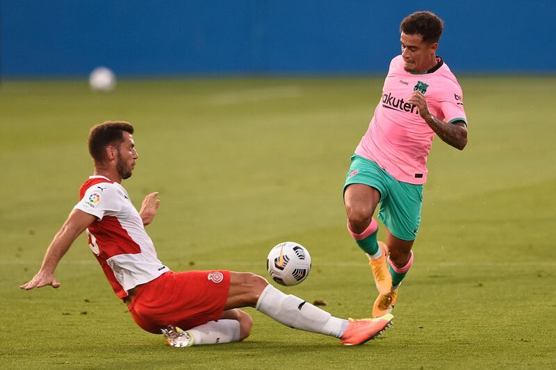 Barcelona's Philippe Coutinho skips past a challenge. AFP