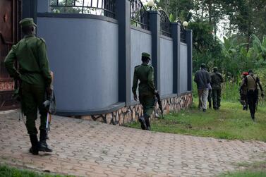 Ugandan security forces are seen outside Bobi Wine's property on January 15, 2021 in Kampala, Uganda. Getty Images