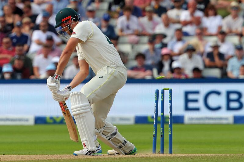 Australia's Cameron Green is bowled by Ollie Robinson. AFP
