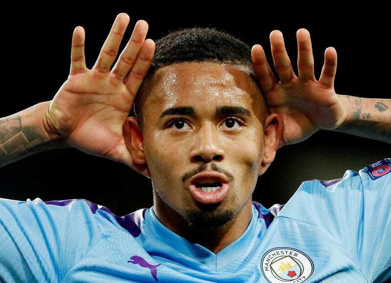 Manchester City's Gabriel Jesus celebrates scoring their third goal. Reuters