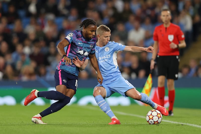 Oleksandr Zinchenko – 6. The Ukrainian left-back made an important headed clearance to deny a Leipzig counter-attack in the first half. He also offered several teasing passes down the wing. Getty Images
