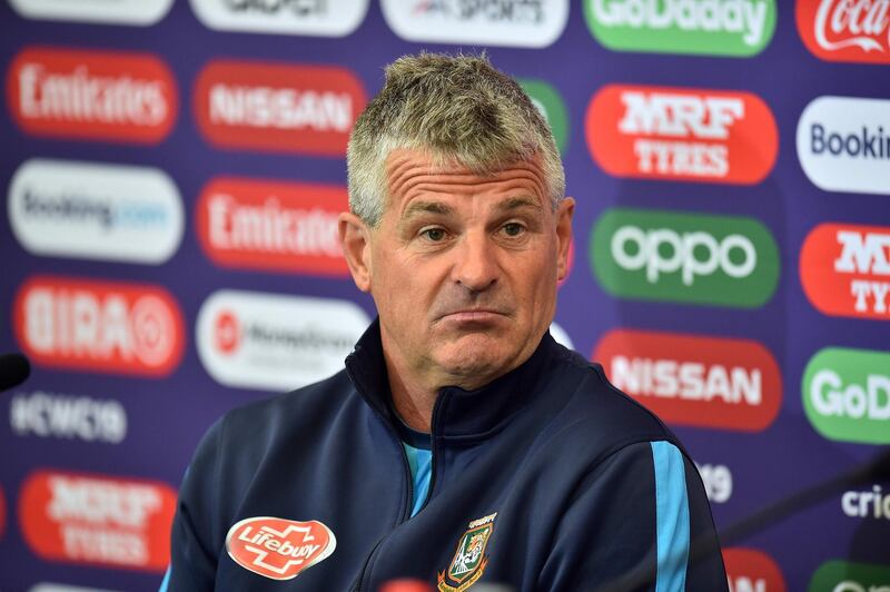 Bangladesh's Head Coach Steve Rhodes gestures as he addresses media representatives at a press conference at the Rose Bowl in Southampton, southern England, on June 23, 2019, ahead of their next match of the 2019 Cricket World Cup against Bangladesh.            / AFP / GLYN KIRK
