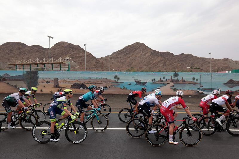 The pack rides during the fifth stage of the UAE Tour. AFP
