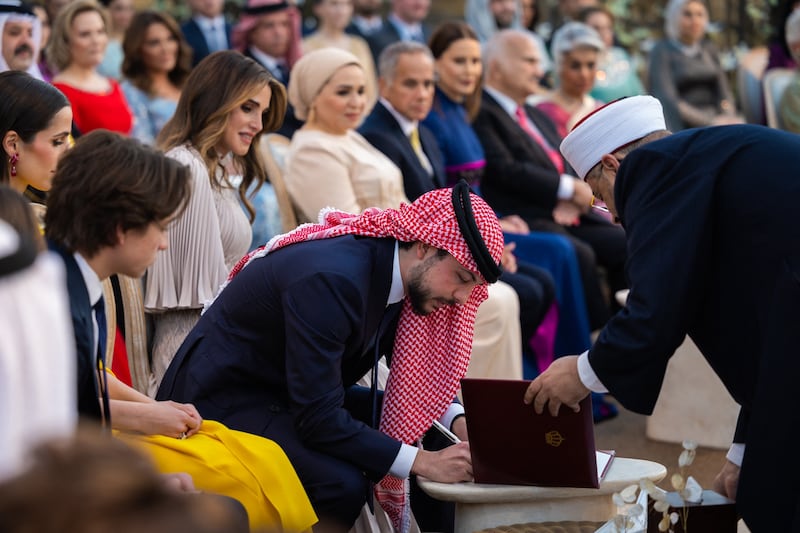 Crown Prince Hussein at the wedding ceremony of his sister Princess Iman. AFP