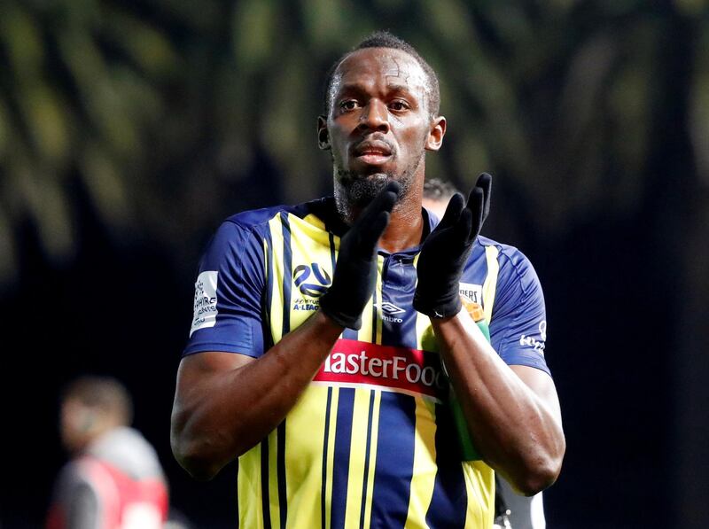 FILE PHOTO: Soccer Football - Central Coast Mariners v Central Coast Select - Central Coast Stadium, Gosford, Australia - August 31, 2018  Central Coast Mariners' Usain Bolt applauds the fans after the match  REUTERS/David Gray/File Photo