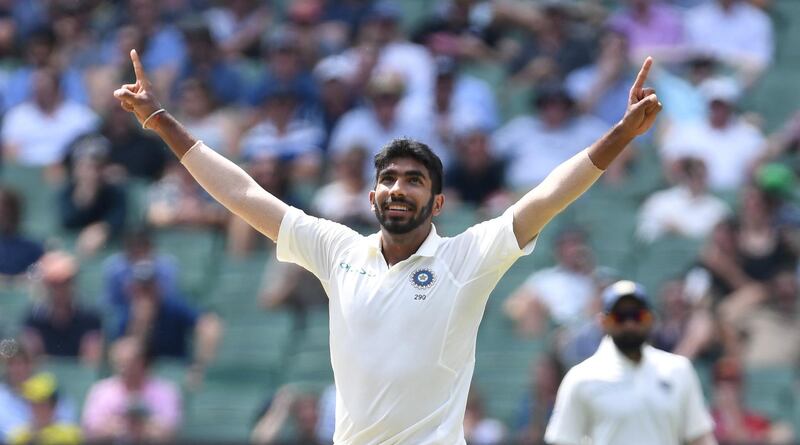 India's Jasprit Bumrah reacts after dismissing Australia's Nathan Lyon on day three of the third test match between Australia and India at the MCG in Melbourne, Australia. Reuters