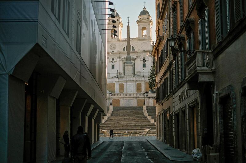 A view of the deserted Spanish Steps and Piazza Spagna in Rome. EPA
