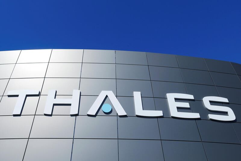 The logo of French defence and electronics group Thales is seen at the company's headquarters in Merignac near Bordeaux, France, March 22, 2019. REUTERS/Regis Duvignau