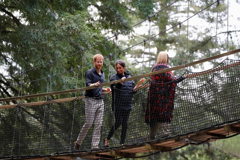 Prince Harry and Meghan visit Redwoods Treewalk in Rotorua. Reuters