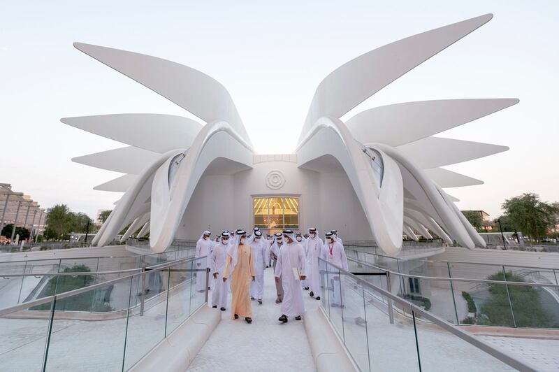 Sheikh Mohammed with Cabinet members at Expo 2020 Dubai.