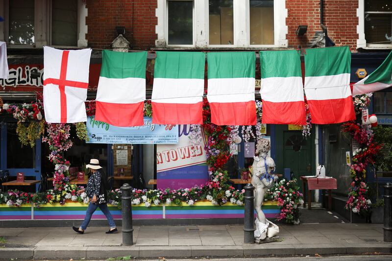 A London restaurant shows its support for both England and Italy – though with Italian tricolours in the majority – ahead of Sunday's Euro 2020 showdown.