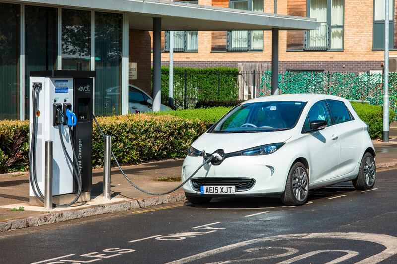 Electric car plugged into Evolt charge point in Cambridge, England, UK. (Photo by: Andrew Michael/Education Images/Universal Images Group via Getty Images)