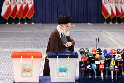 Iran's supreme leader Ayatollah Ali Khamenei after casting his ballot in Tehran on Friday. AFP