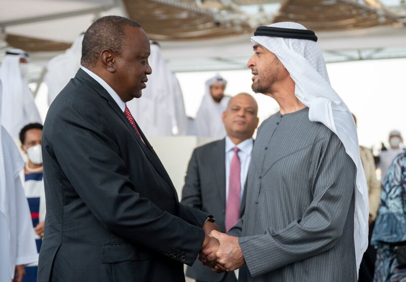 Sheikh Mohamed bin Zayed, Crown Prince of Abu Dhabi and Deputy Supreme Commander of the Armed Forces, receives Kenya's President Uhuru Kenyatta. All photos: Ministry of Presidential Affairs