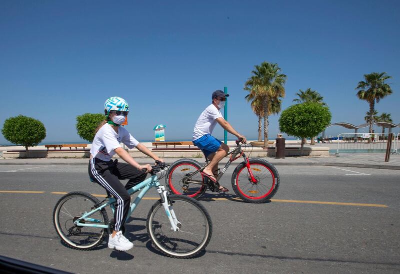 Dubai United Arab Emirates- People are out to get their exercise and sun after the 24hr quarantine is lifted in Dubai.  Leslie Pableo for The National