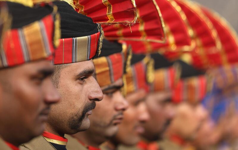 Paramilitary soldiers take part in the celebrations in Srinagar. Farooq Khan / EPA