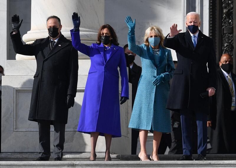 From left: Doug Emhoff, US Vice President-elect Kamala Harris, incoming US First Lady Jill Biden, US President-elect Joe Biden arrive for the inauguration of Joe Biden as the 46th US President at the US Capitol in Washington, DC. AFP