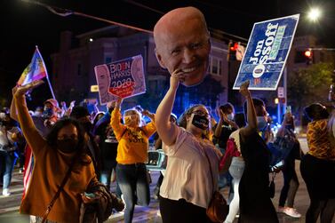 Democrat supporters in Atlanta, Georgia, celebrate Joe Biden's win on November 7, 2020. Atlanta Journal-Constitution via AP