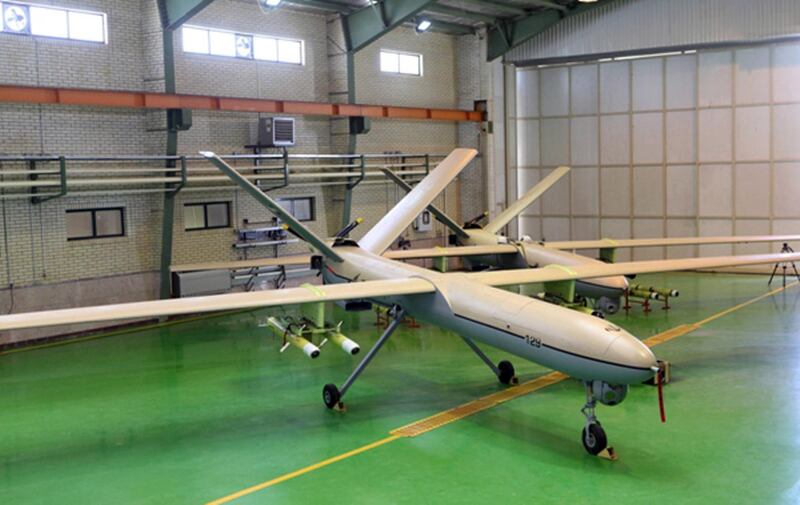A picture released on September 27, 2013 by the official website of Iran's Revolutionary Guards shows a newly Iranian-made drone, "Shahed 129" (Witness 129) being shown in Tehran. Iran's Revolutionary Guards Commander, Major General Mohammad Ali Jafari announced that his forces have built a new type of military drone with missile and bombing capabilities, their latest achievement in the area of Unmanned Aerial Vehicles (UAVs) production. AFP PHOTO/HO/SEPAH NEWS   +++   RESTRICTED TO EDITORIAL USE - MANDATORY CREDIT " AFP PHOTO / "SEPAH NEWS" NO MARKETING NO ADVERTISING CAMPAIGNS - DISTRIBUTED AS A SERVICE TO CLIENTS   +++      EDS NOTE: AFP IS USING PICTURES FROM ALTERNATIVE SOURCES AS IT WAS NOT AUTHORISED TO COVER THIS EVENT, THEREFORE IT IS NOT RESPONSIBLE FOR ANY DIGITAL ALTERATIONS TO THE PICTURE'S EDITORIAL CONTENT, DATE AND LOCATION WHICH CANNOT BE INDEPENDENTLY VERIFIED == (Photo by HO / SEPAH NEWS / AFP)