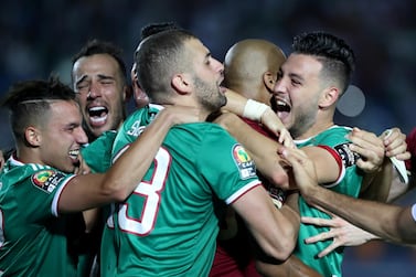 Algeria players celebrate after their shoot-out victory over Ivory Coast to reach the semi-finals of the Africa Cup of Nations. Reuters