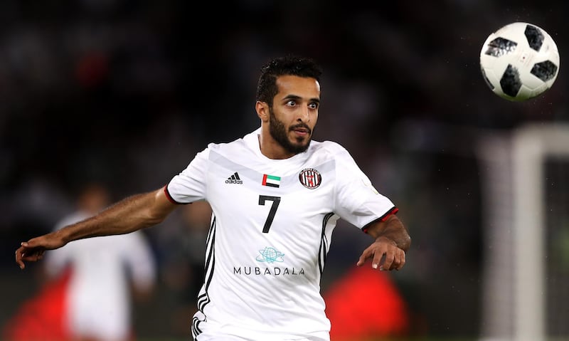 ABU DHABI, UNITED ARAB EMIRATES - DECEMBER 13: Ali Mabkhout of Al Jazira in action during the FIFA Club World Cup UAE 2017 semi-final match between Al Jazira and Real Madrid on December 13, 2017 at the Zayed Sports City Stadium in Abu Dhabi, United Arab Emirates.  (Photo by Francois Nel/Getty Images)