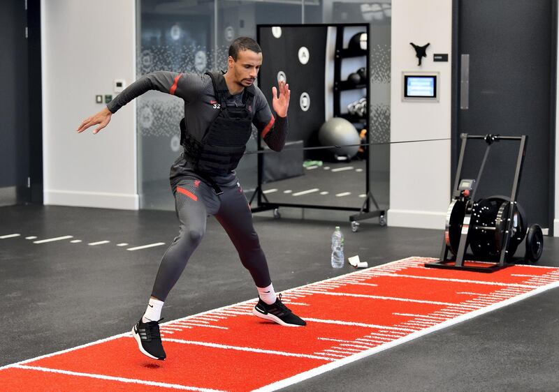 KIRKBY, ENGLAND - NOVEMBER 19: (THE SUN OUT, THE SUN ON SUNDAY OUT) Joel Matip of Liverpool during a gym training session at AXA Training Centre on November 19, 2020 in Kirkby, England. (Photo by Andrew Powell/Liverpool FC via Getty Images)