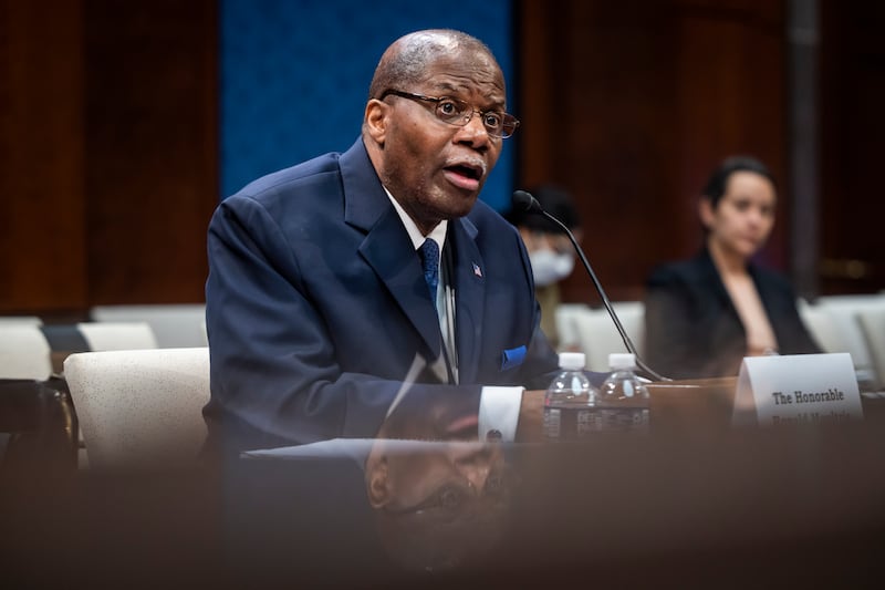 Under Secretary of Defence for Intelligence and Security Ronald Moultrie speaks at the hearing. EPA