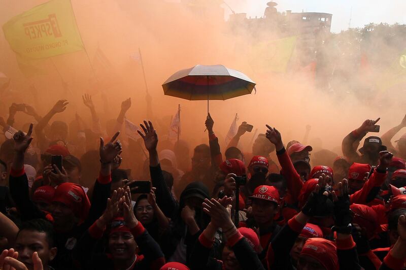 Workers protest during a May Day rally in Surabaya, East Java province, Indonesia. Reuters