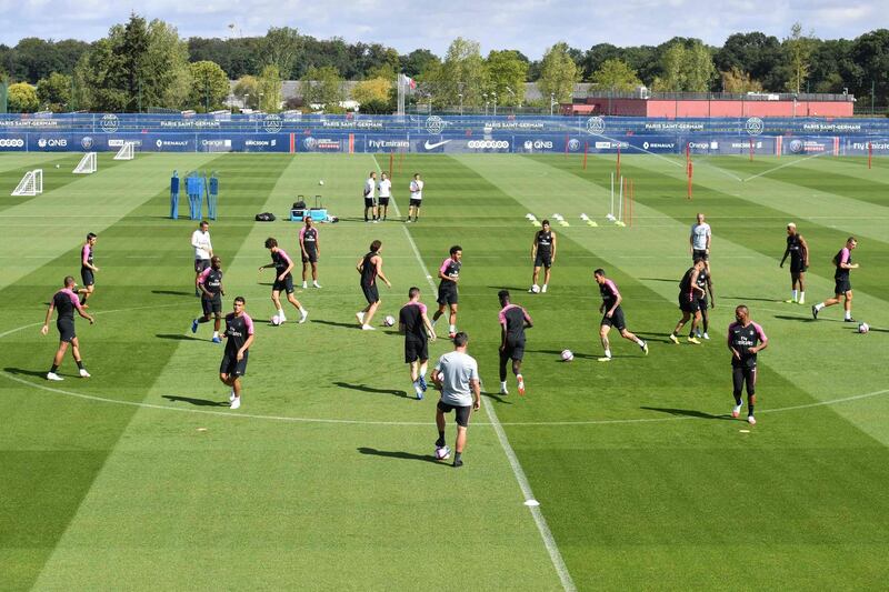 Players take part in a training session. AFP