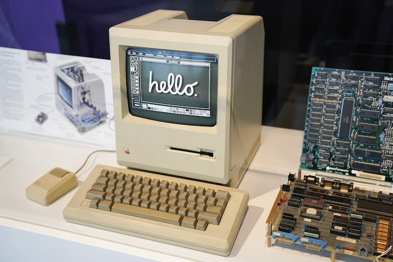 Part of an early model central processing unit is seen on display at the Computer History Museum on January 19, 2024 in Mountain View, California, as the museum celebrates Mac's 40th birthday.  Forty years after igniting a PC revolution, Apple's Mac is stronger than ever and could reach new glory due to AI computing - or be left behind.  (Photo by Loren Elliott  /  AFP)