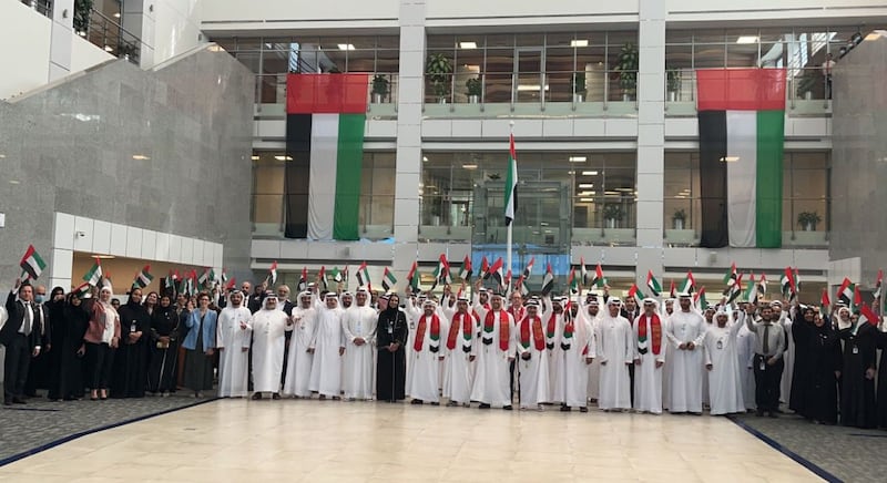 Abu Dhabi Pension Fund employees participated in the UAE flag day celebration. Photo: Supplied.