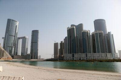 Abu Dhabi, United Arab Emirates, August 12, 2015:     General view of the Shams development complex on Al Reem Island in Abu Dhabi on August 12, 2015. Shown from left to right, Shams development with the Sun Tower far left, The Gate Towers, Sky Tower and Hydra Avenue, the City of Lights (not open yet) far right. Christopher Pike / The National

Reporter:  N/A
Section: Business *** Local Caption ***  CP0812-bz-STOCK-Shams16.JPG