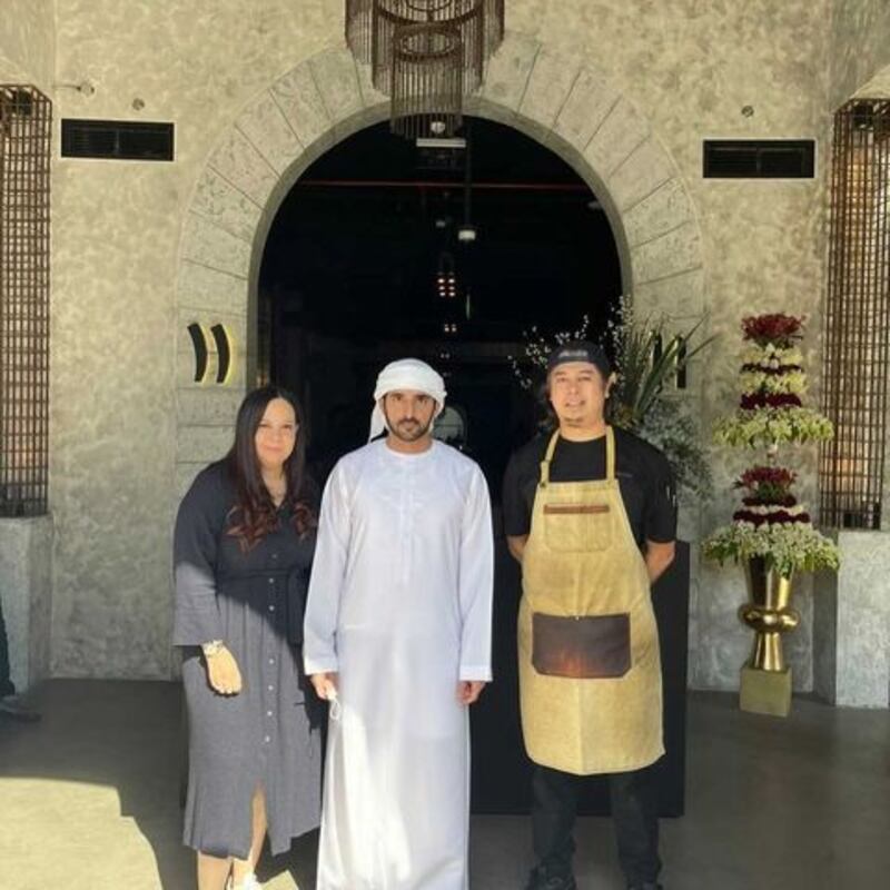 The new year found Sheikh Hamdan at 11 Woodfire in Jumeirah 1 to visit chef Akmal Anuar's latest venture. As the name Woodfire might suggest, wood grill cooking is a central theme at the restaurant. Photo: Instagram / @11woodfire