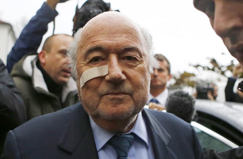 Suspended Fifa president Sepp Blatter arrives for a news conference in Zurich, Switzerland, Monday, Dec. 21, 2015 after he has been banned for eight years from all football related activities. (AP Photo/Matthias Schrader)