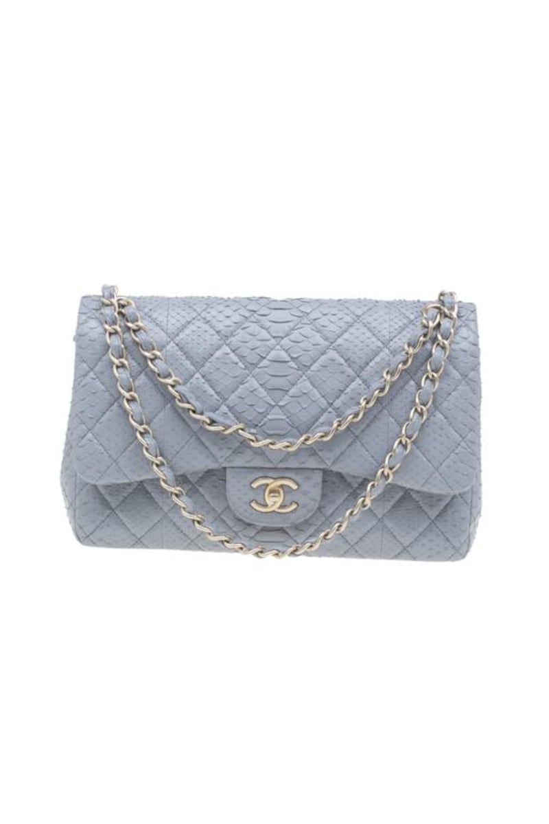 Chanel grey quilted Python jumbo classic double-flap bag. Courtesy The Luxury Closet 